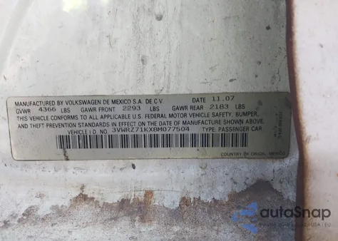 2008 Volkswagen Jetta Se из США, поврежденный, VIN 3VWRZ71KX8M077504